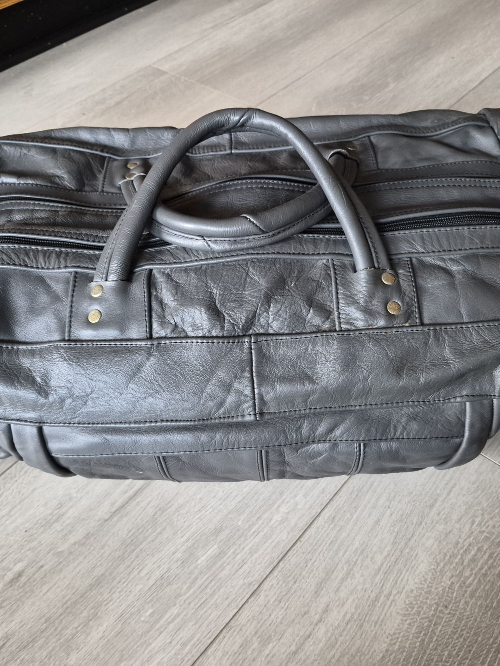 Vintage Genuine Leather Duffel Bag Grey Made in Mexico Travel Weekender Gym Bag